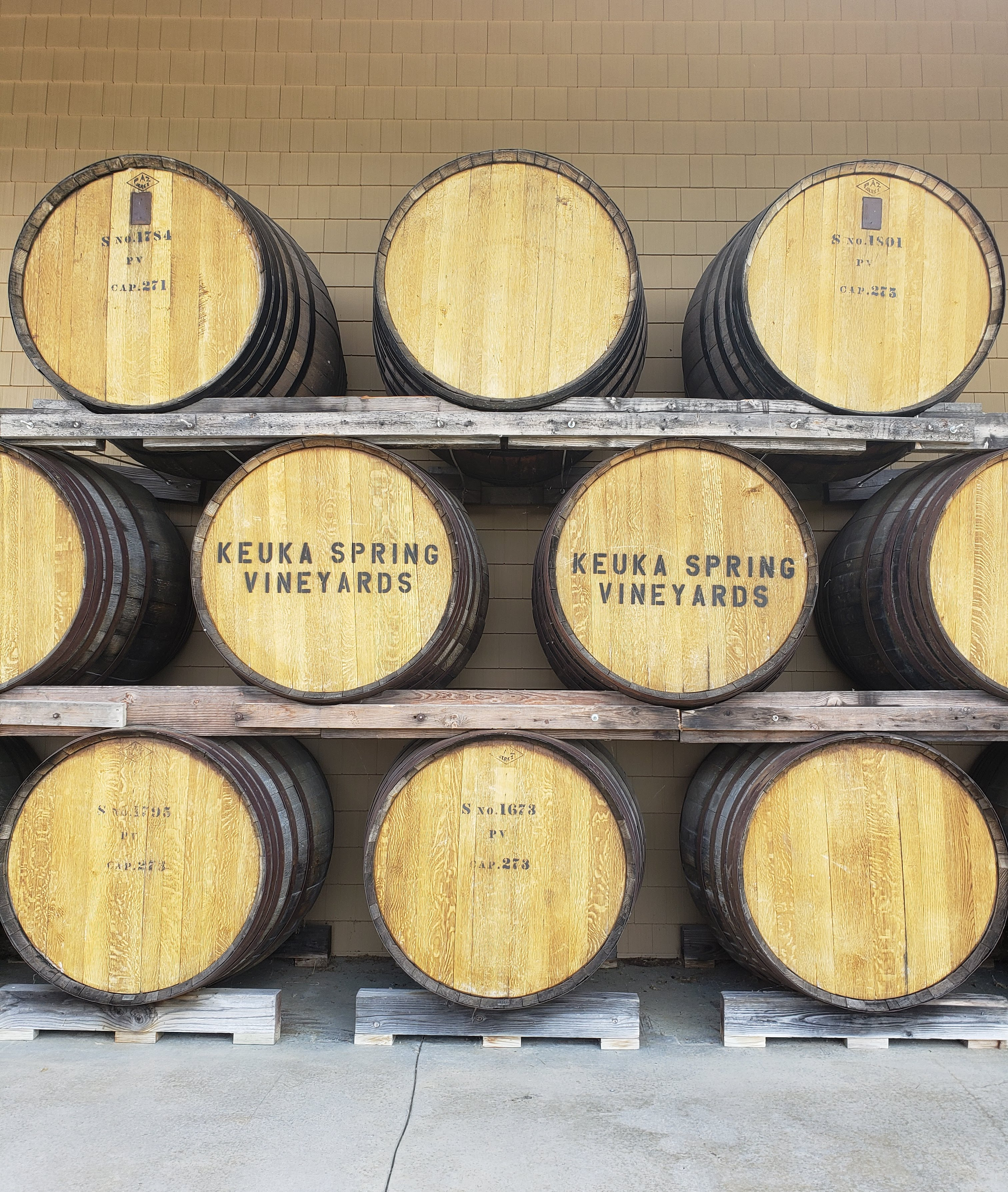Wine barrels outside Keuka Springs Vineyards