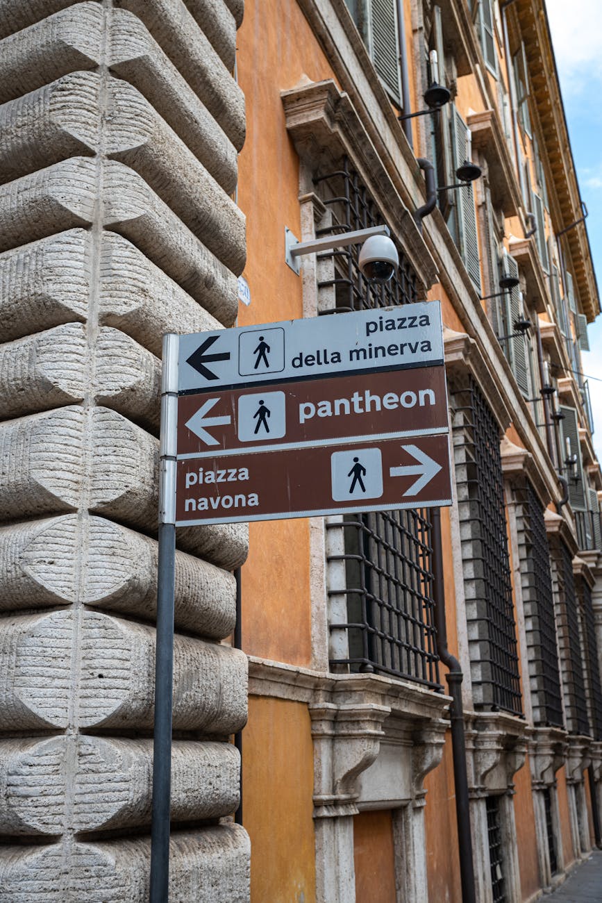 post with directional signs in rome