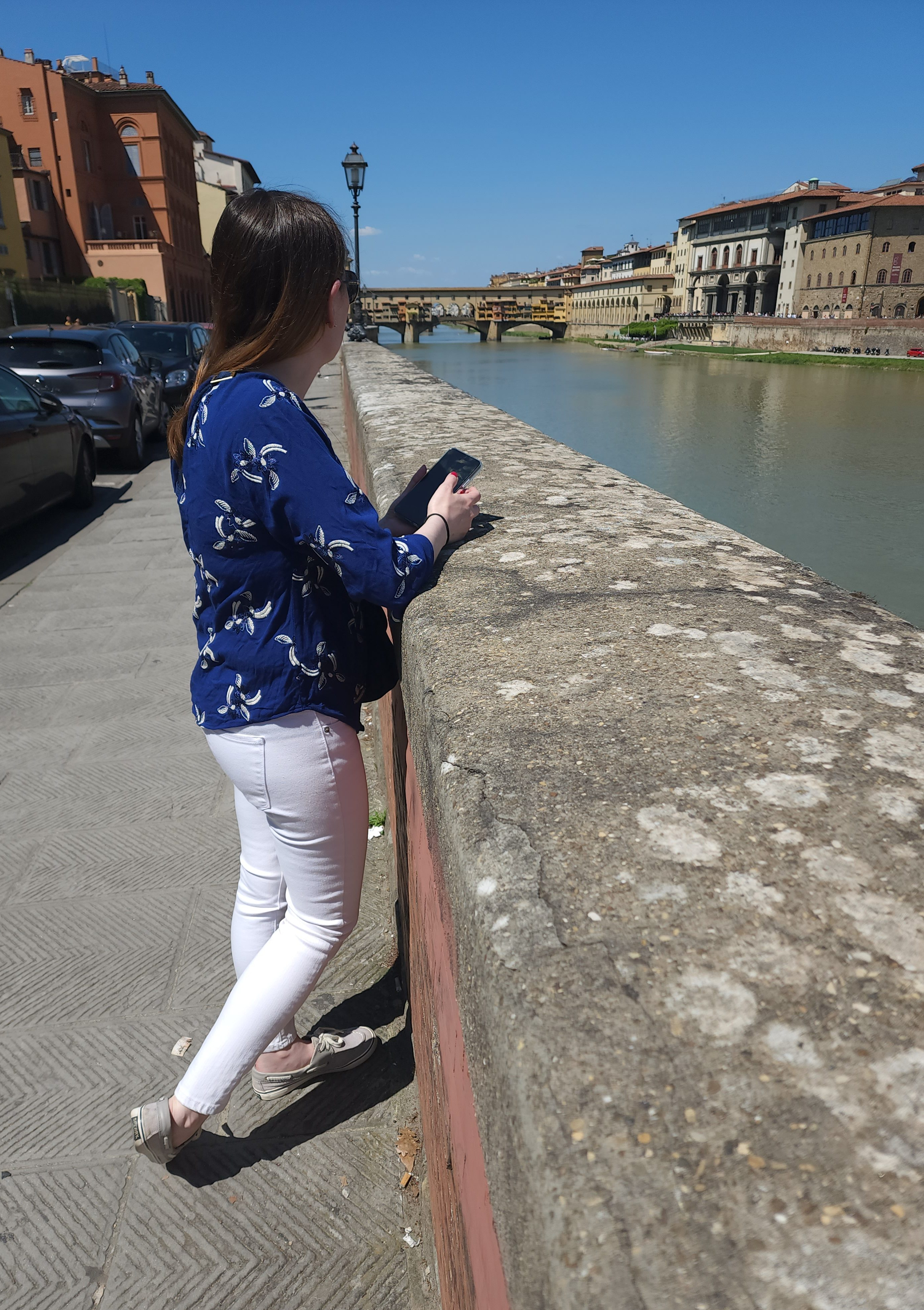 Looking at the Ponte Vecchio in Florence, Italy